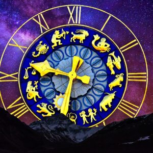 starry sky, star sign, clock